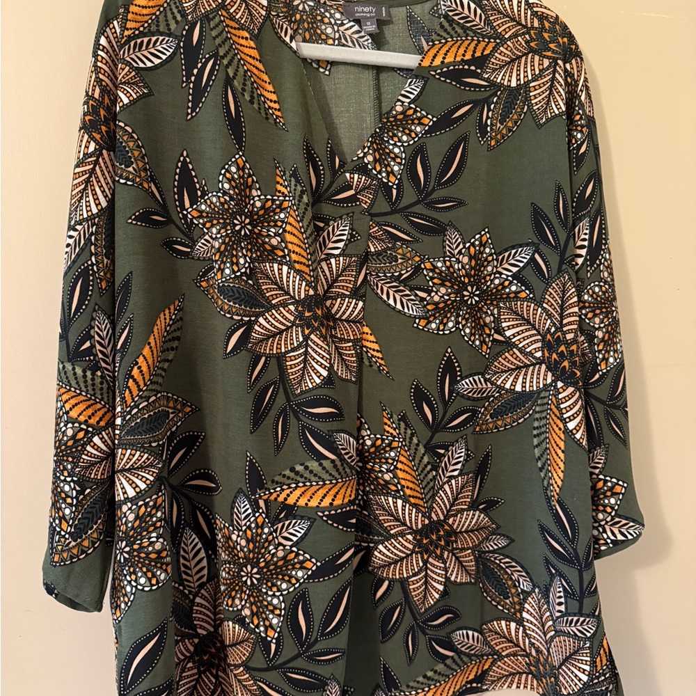 Zanzea Women's Green and Orange Floral Blouse